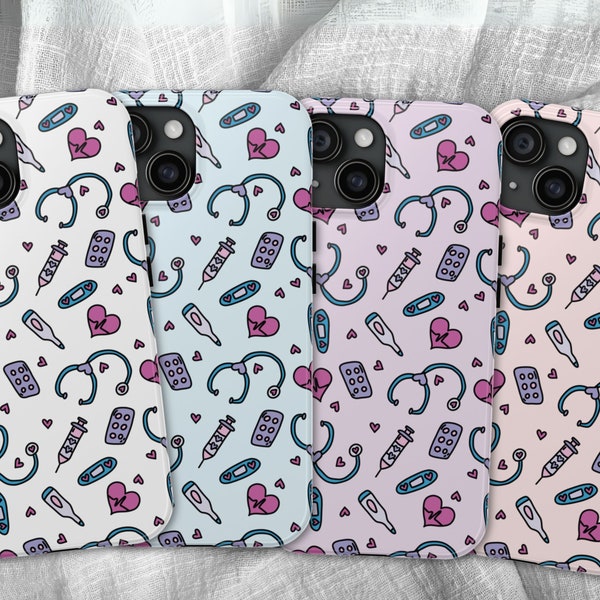 Medical Doodle iPhone Case, Healthcare Doodle Phone Case, Cute Nurse Phone Case, Nurse Grad Gift, Doctor Phone Case, Stethoscope Phone Case