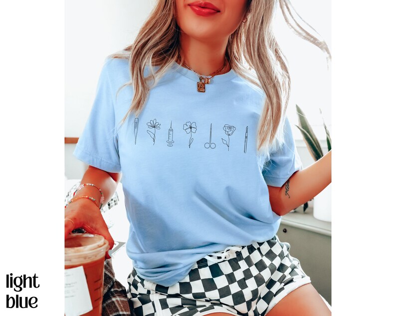 Minimalist Medical Shirt, Future Nurse Shirt Surgeon Shirt, Minimalist Nurse Apparel Future Doctor Shirt, Line Art Floral Shirt Future Nurse Light Blue
