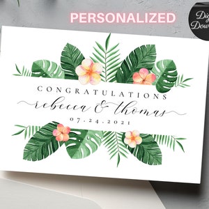 Printable Tropical Flower Wedding Card, Personalized Congratulations On Your Wedding Day Card, Summer Wedding Card Printable PDF JPEG 5x7
