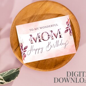 Happy Birthday Mom Printable Card, Digital Download Birthday Card for ...