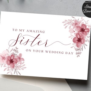 Druckbare Hochzeitskarte für Schwester, „An meine Schwester an Ihrem Hochzeitstag“, leere Karte, zum Ausdrucken zu Hause, 4x6 und 5x7 herunterladbare Karte „Ihr besonderer Tag“.