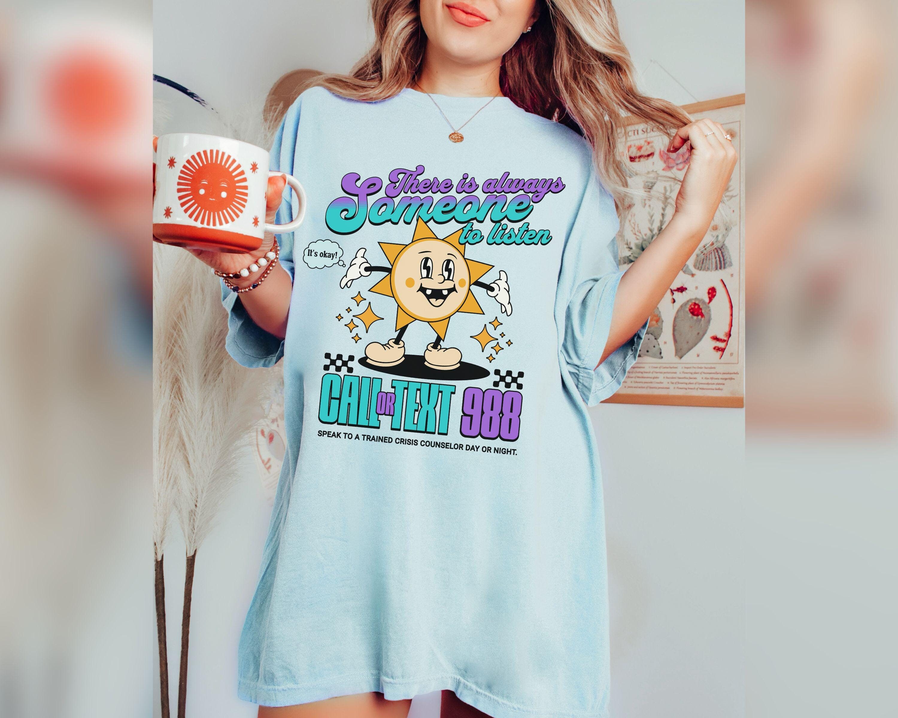 Retro Sun 988 Suicide and Crisis Lifeline Shirt, Mental Health Awareness Shirt, It's Okay To Talk Shirt Call or Text Shirt Please Stay Shirt