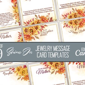 Modèles de cartes de vœux ShineOn tournesol d'automne, cartes de message modifiables d'anniversaire d'automne avec boîte à bijoux et collier, modèle Canva