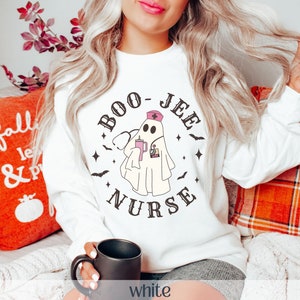 Boo Jee Nurse Sweatshirt, Halloween Ghost Sweatshirt, Boo Jee Shirt, Nurse Boo Crew Shirt Spooky Season Ghost Sweater, Spooky Vibes Crewneck
