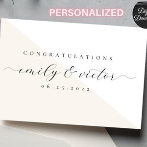 Druckbare personalisierte Hochzeitskarte, individuelle Minamilist-Glückwünsche zum Hochzeitstag, herunterladbare Karte, einfache Karte zum Ausdrucken im PDF-JPEG