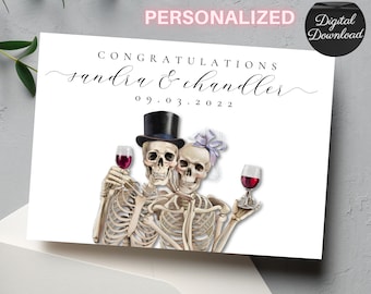 Personalized Skeleton Couple Congratulations On Your Wedding Card, Skeleton Bride and Groom Congrats On Your Marriage Printable Card