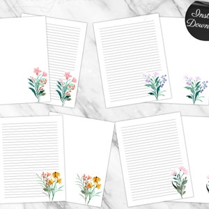 Watercolor Wildflower Printable Stationary Set, Digital Download Floral Journaling Paper Bundle, Aesthetic Writing Paper US Letter and A4