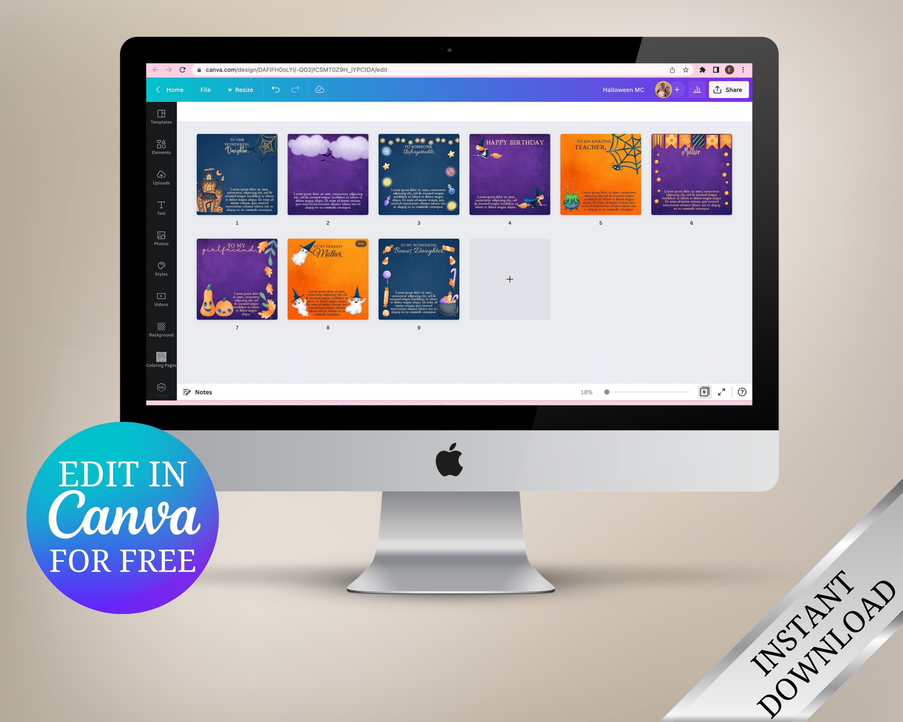 Set of Halloween Editable Message Card Templates, Shineon Editable ...