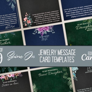 Ensemble de modèles de cartes de message ShineOn pour les vendeurs de bijoux POD, modifiables dans Canva Cartes de message personnalisées avec collier floral, lot de cartes de fleurs