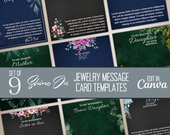 Set of ShineOn Message Card Templates for POD Jewelry Sellers, Editable in Canva Customized Floral Necklace Message Cards Flower Card Bundle
