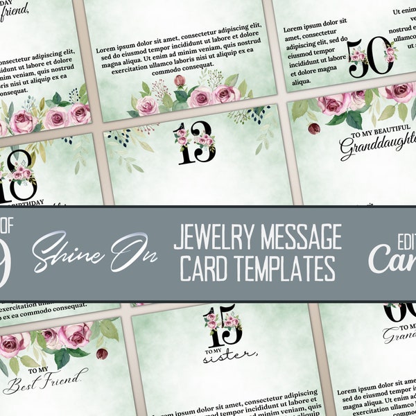 Happy Birthday ShineOn Necklace Message Card Templates, Editable Jewelry Message Card Canva Templates, Milestone Birthday Rose Number Design