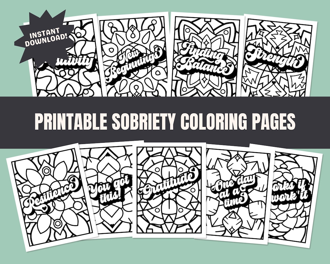 Sobriety Coloring Pages, Printable Adult Coloring Book for Sobriety and ...