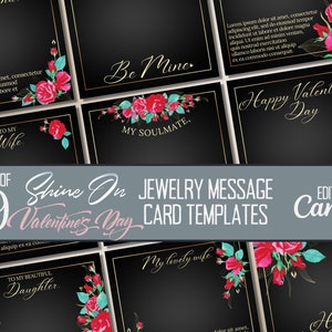 Paquete de plantillas de tarjetas de mensaje ShineOn del Día de San Valentín, Tarjetas de joyería personalizadas, Tarjetas de mensaje ShineOn editables, Plantilla Canva ShineOn