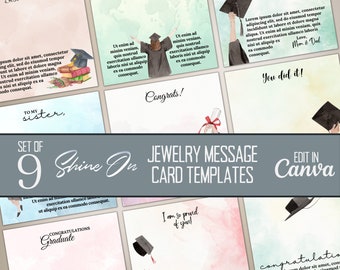 ShineOn Graduation Message Card Templates, Congratulations Graduate Jewelry Message Card Editable Designs, Canva ShineOn Templates Bundle