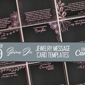 Modèles de cartes de vœux ShineOn, cartes de vœux personnalisées avec collier ShineOn en noir et or rose pour les vendeurs Etsy