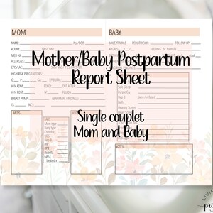 Postpartum Nursing Report Sheet Printable Mom Baby Couplet - Etsy