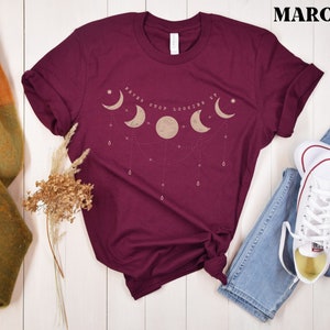 Moon Phase Shirt, Celestial Pendant Crescent Moon Shirt, Outer Space Inspirational Quote Tee, Never Stop Looking Up Shirt, Astrology Tee Maroon