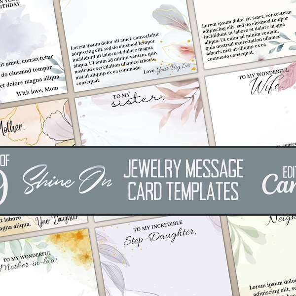 ShineOn Message Card Bundle, Set of Abstract Watercolor Jewelry Message Templates for POD Necklace Sellers Customizable Pastel Message Cards