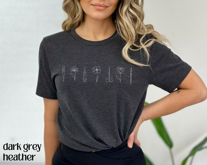Minimalist Medical Shirt, Future Nurse Shirt Surgeon Shirt, Minimalist Nurse Apparel Future Doctor Shirt, Line Art Floral Shirt Future Nurse Dark Grey Heather