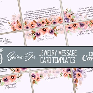 Modèles modifiables de carte message ShineOn, modèles sur toile de carte message bijoux floraux automne, cartes message modifiables collier pour vendeurs Etsy