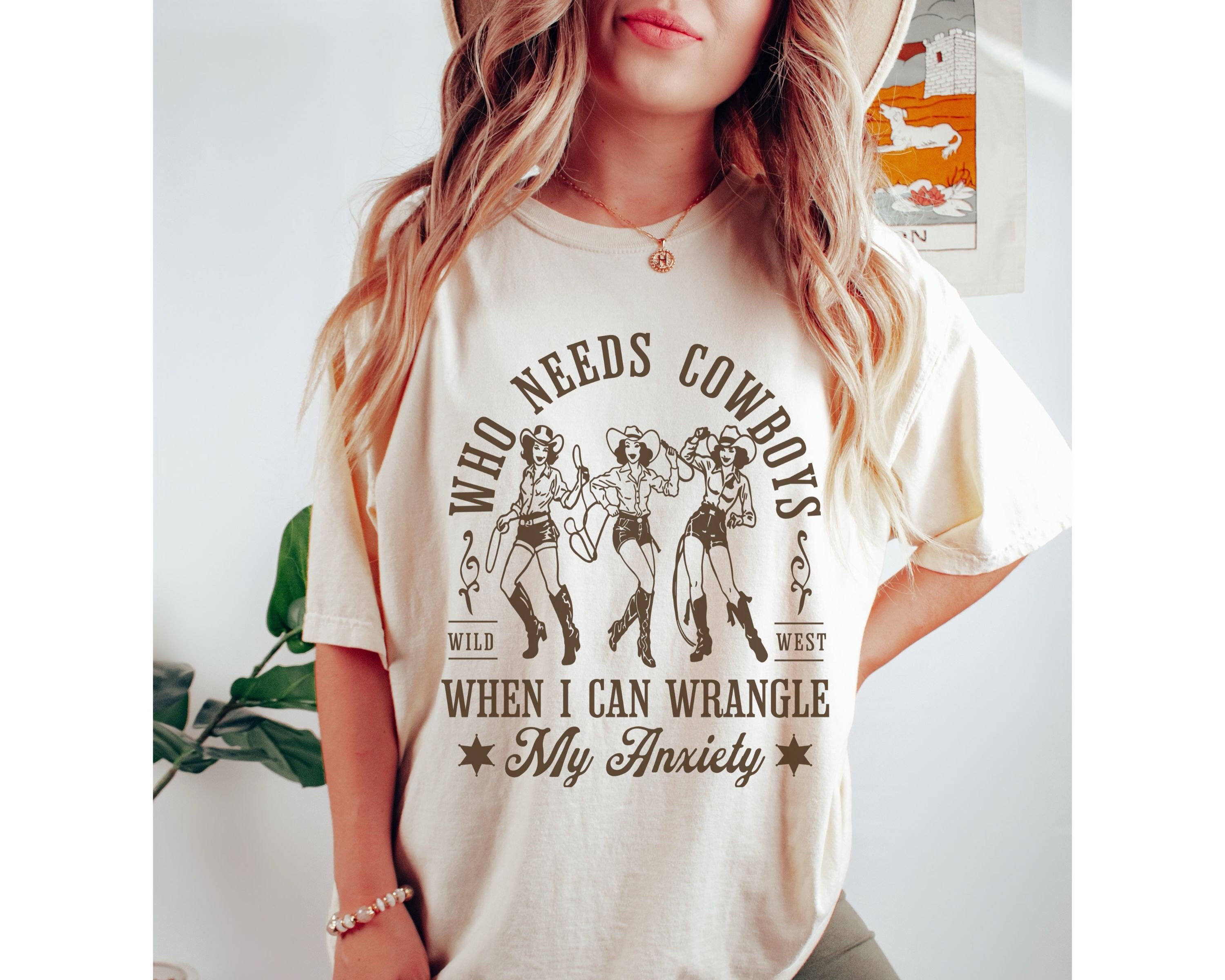 【新品未使用】VAQUERA cowboy Tシャツ Who Needs Cowboys Anxiety Shirt, Funny Mental Health Shirt