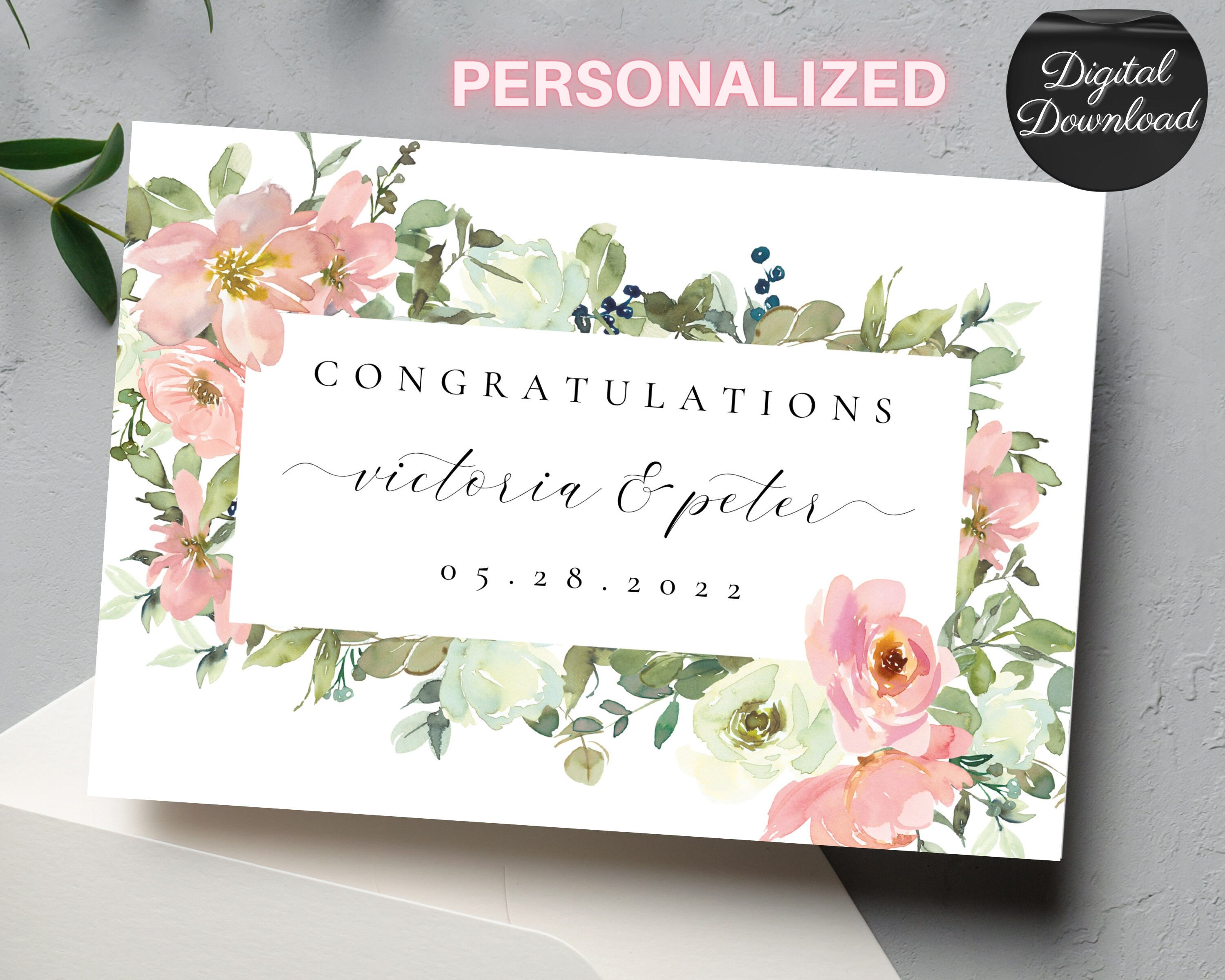 Personalized Wedding Card Printable Congratulations on Your - Etsy
