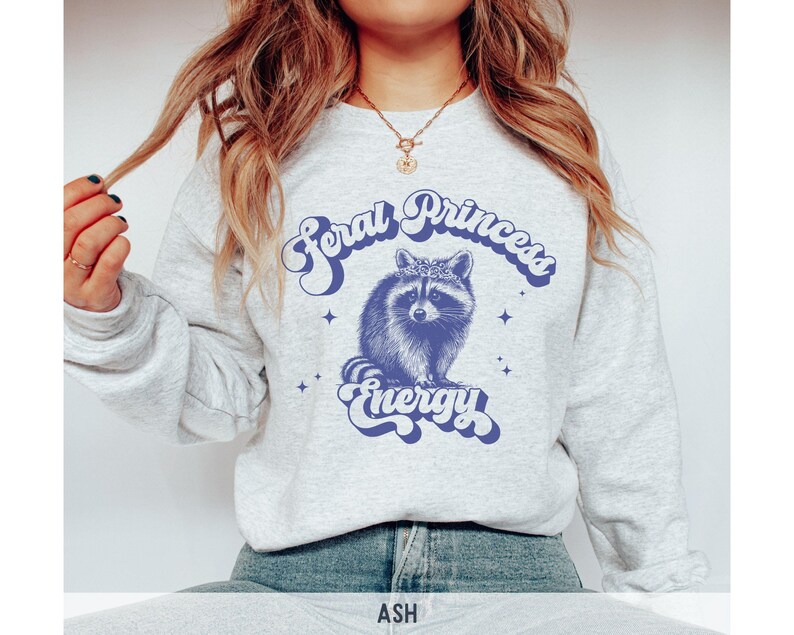 Feral Princess Energy Sweatshirt, Vintage Raccoon Sweatshirt, Passenger Princess Crewneck Sweatshirt, Retro Raccoon Funny Sweatshirt Ash