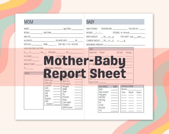 Mom Baby Couplet Postpartum Nursing Report Sheet SBAR Bedside Shift Report, Maternity Postpartum Mother-Baby Report Sheet For RN LPN Nurses
