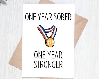 One Year Sober Card Printable Soberversary Card, AA Gifts Congratulations On Your Sobriety 1 Year Sober Digital Download Encouragement Card
