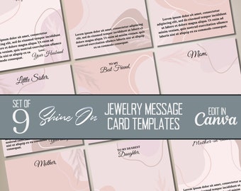 ShineOn Jewelry Message Card Template Bundle, Pastel Boho ShineOn Message Card, Custom Jewelry Cards, Editable Canva Templates