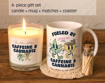 Set de regalo para fumadores de marihuana de alta gama, caja de regalo con cafeína y cannabis, regalos originales para fumadores, juego de taza y vela "Wake and Bake" para amantes de la marihuana.