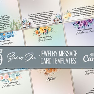 Bundle di biglietti con messaggio ShineOn, set di modelli di biglietti con messaggio per gioielli per venditori di collane POD, biglietti con messaggio personalizzabili, modelli Canva
