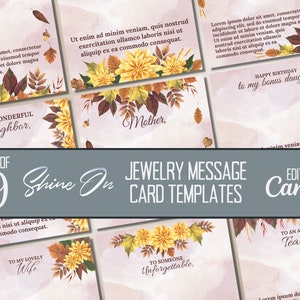 Cartoline con messaggi di ringraziamento Modificabili, personalizzabili Carte con collana di gioielli Fall ShineOn, Modifica in Canva, Cartoline con messaggi di collana per venditori POD