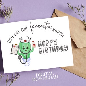 Cute Happy Birthday Nurse Printable Card, Funny Cactus Card for ...