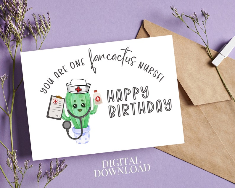 Cute Happy Birthday Nurse Printable Card Funny Cactus Card - Etsy