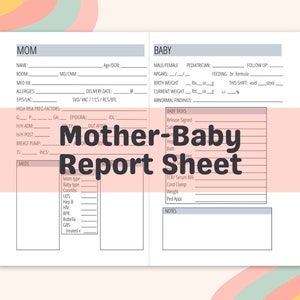 Hoja de informe de madre-bebé para enfermeras de posparto, atención de pareja, informe de turno de noche de madre-bebé, hoja de informe de enfermería imprimible, estilo PDF 2