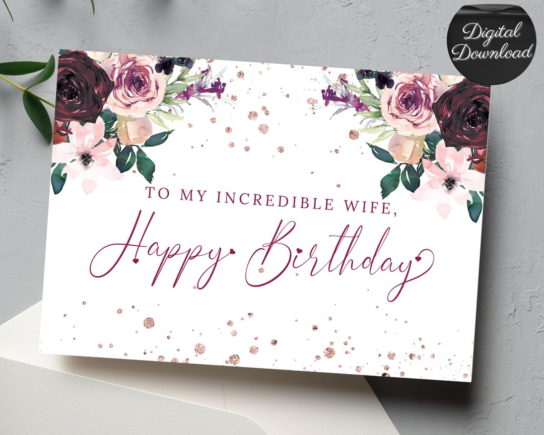 Printable Wife Birthday Card to My Incredible Wife Happy - Etsy