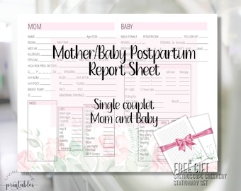 Couplet Care Postpartum Nurse Report Sheet, Printable PDF Mother Baby Bedside Shift Report Nurse Brain Sheet, Mom Baby Assessment Sheet