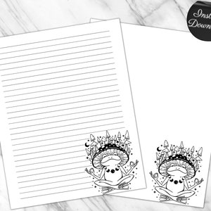 Papier à lettres imprimable Crapaud céleste, Papier pour journal intime grenouille magique dans un chapeau champignon, Papier à lettres champignon magique, Papier ligné pour stylo