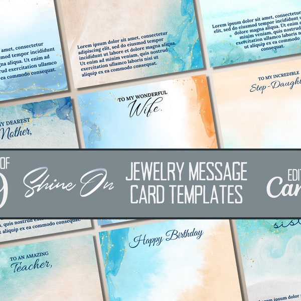 Beach ShineOn Message Card Templates, Set of Ocean Water Editable Necklace Message Cards, ShineOn Canva Templates for POD Jewelry Sellers