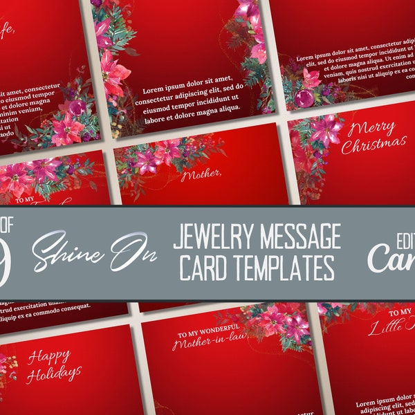 Christmas ShineOn Message Card Templates, Editable Canva Templates For Jewelry Message Cards, Customizable in Canva Necklace Cards