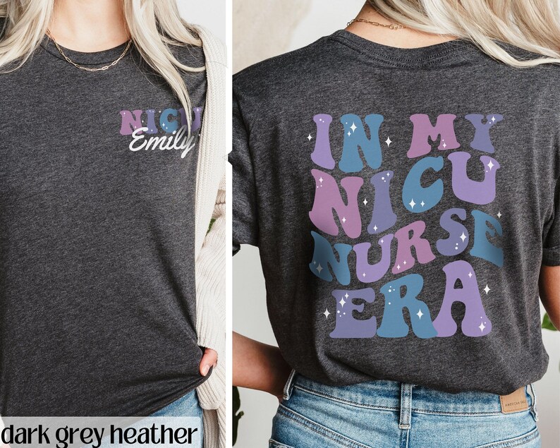 Personalized Name NICU Nurse Shirt, NICU Crew Group Shirts, Custom Neonatal Nurse Shirt, Personalized Nurse Gift for NICU Nurse Apparel Dark Grey Heather