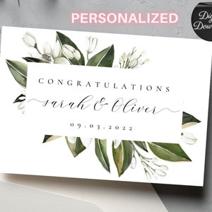 Personalisierte druckbare Blumenhochzeitskarte, Elegante, angepasste Glückwünsche zu Ihrer Hochzeitskarte, Last-Minute-Hochzeits-Glückwunschkarten PDF