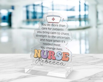 Nurse Gift Personalized Acrylic Stand Nurse Appreciation Gift, Customized Name Nurse Desk Decor Acrylic Plaque for Nurses Week Bulk Gift