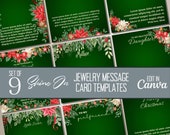 Christmas ShineOn Message Card Templates, Editable Customizable Happy Holidays Poinsettia Jewelry Cards For POD Jewelry Sellers
