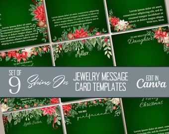 Kerst ShineOn bericht kaart sjablonen, bewerkbare aanpasbare Happy Holidays Poinsettia sieraden kaarten voor POD sieraden verkopers