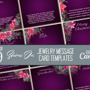 Modelos de cartão de mensagem ShineOn de Natal, cartões de joias de poinsétia customizáveis e editáveis para vendedores de joias POD