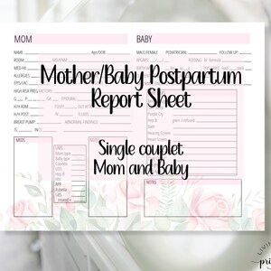 Pink Mother Baby Postpartum Nursing Printable Report Sheet, Mom Baby Couplet Care Nurse Brain PDF, Bedside Shift Report Sheet, Style 2