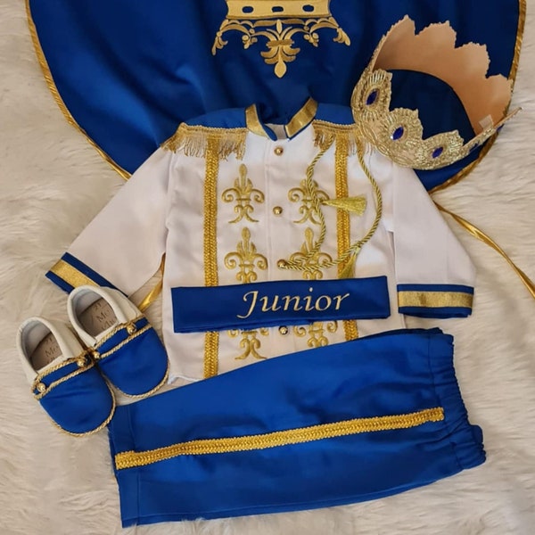 Traje de príncipe azul, traje personalizado, vestido de cumpleaños, niño pequeño, sesión de fotos, vestido de bautizo, traje de rey, conjunto de ocasiones especiales, conjunto de bebé