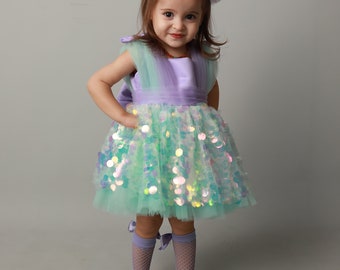 Mermaid Costume,Mermaid Theme Party,Mermaid Theme Party,Baby Girl Dress Special Occasion,First Birthday Dress,Baby Girl Party Dress